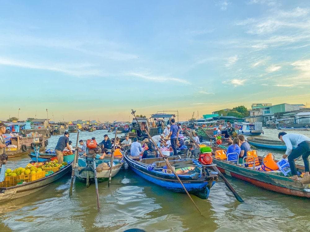 Floating markets are a cultural beauty of the Mekong Delta